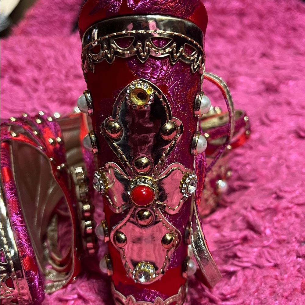 Nordstrom AZALEA WANG - Red Jeweled Platform Sandals w/ Crystal Accents, (SZ.7) - Picture 7 of 12